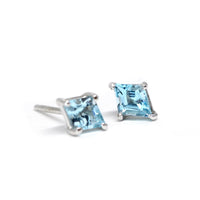 Suiss blue topaz stud earrings lozenge shape fine jewelry silver earrings blue gems earrings made in montreal minimalist fine silver jewelry blue gemstone custom made for earrings