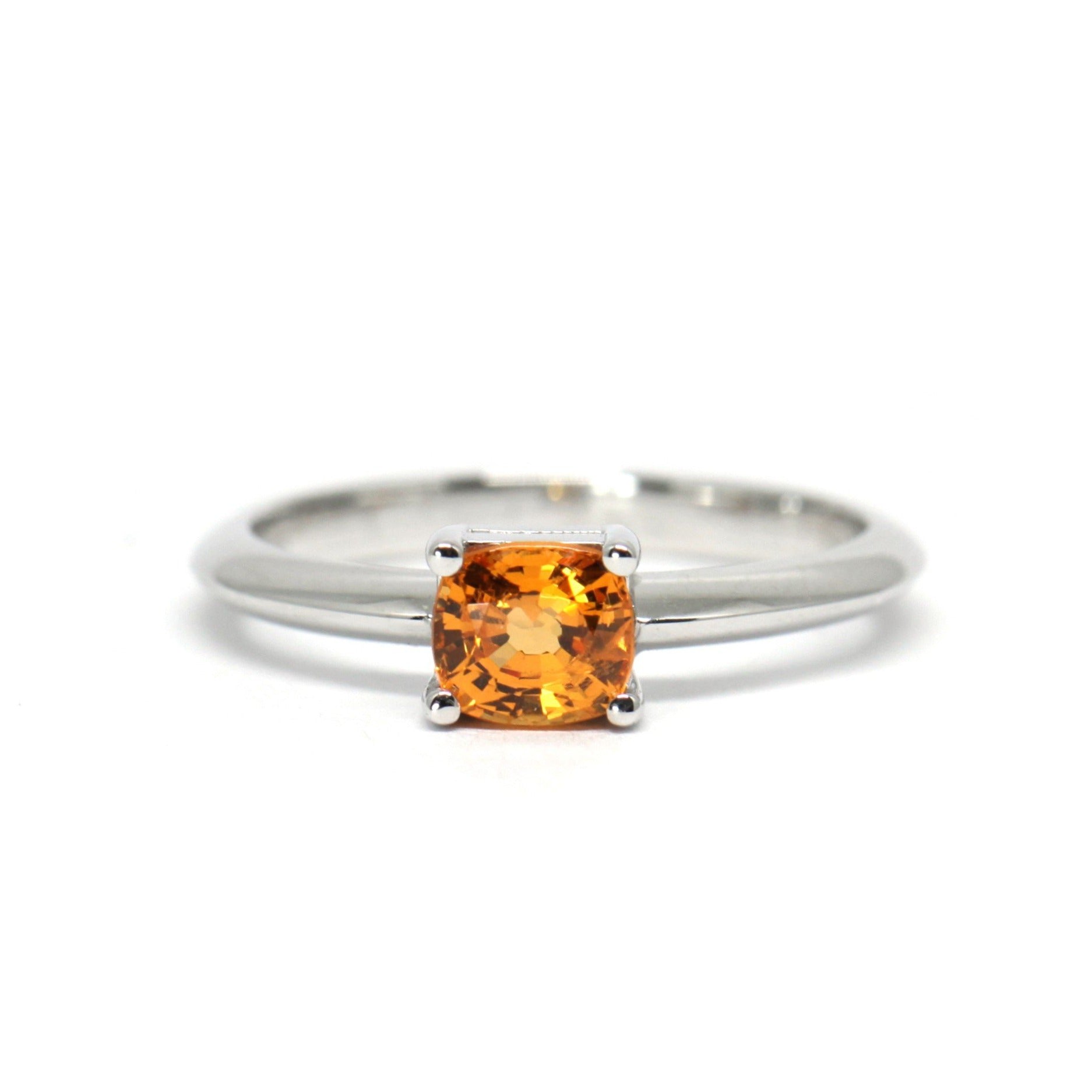 Spessartite Garnet Bright Orange Cushion Cut Gold Ring