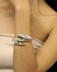 girl wearing edgy silver bracelet bena jewelry montreal edgy fine jewelry designer