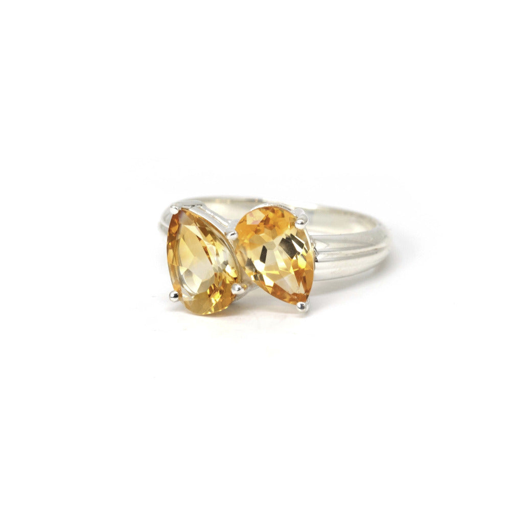 pear shape double citrine toi et et moi silver statement rin