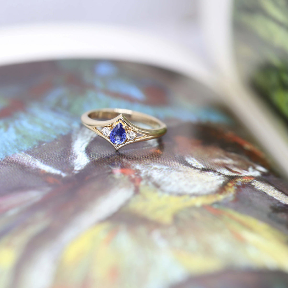 pear shape sapphire diamond bridal ring bena jewelry