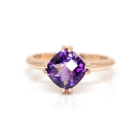 cushion amethyst rose gold ring designer by bena jewelry in montreal on a white background