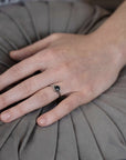 girl wearing bena jewelry adorn white gold and sapphire ring custom made in montreal