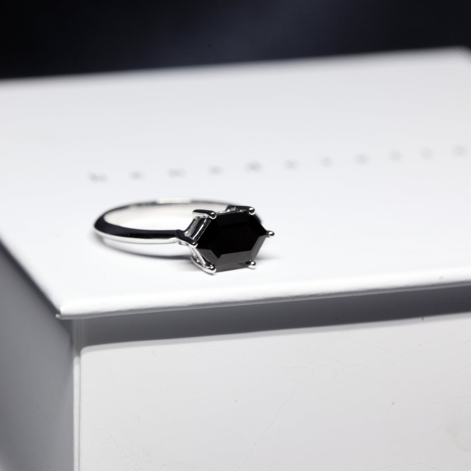 Black hexagonal fancy shape spinel ring bena jewelry edgy collection fine jewelry designer montreal little italy jeweler color gemstone custom ring specialist
