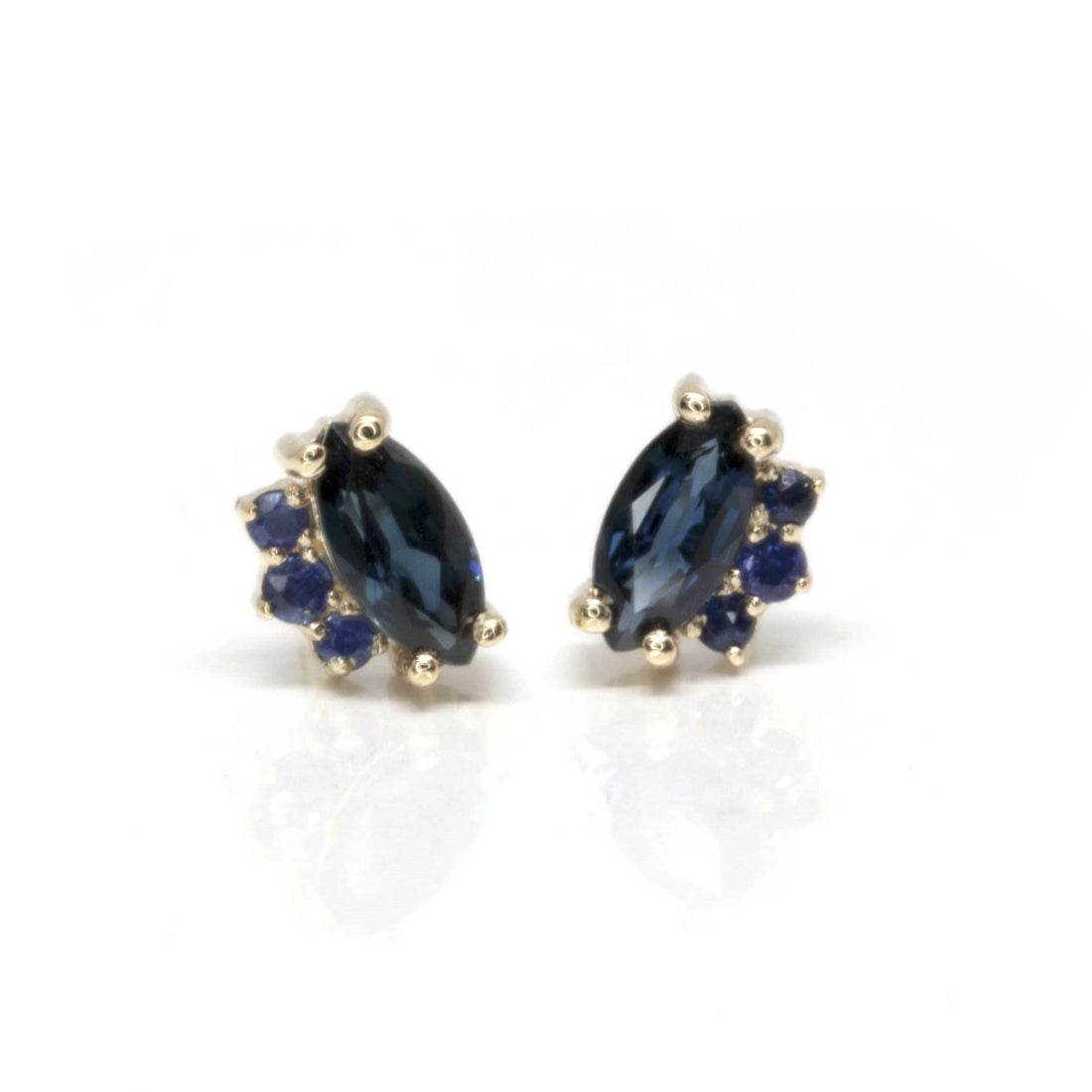 marquise shape blue sapphire gemstone stud earings montreal fine bridal bena jewelry designer canada custom made jewellery