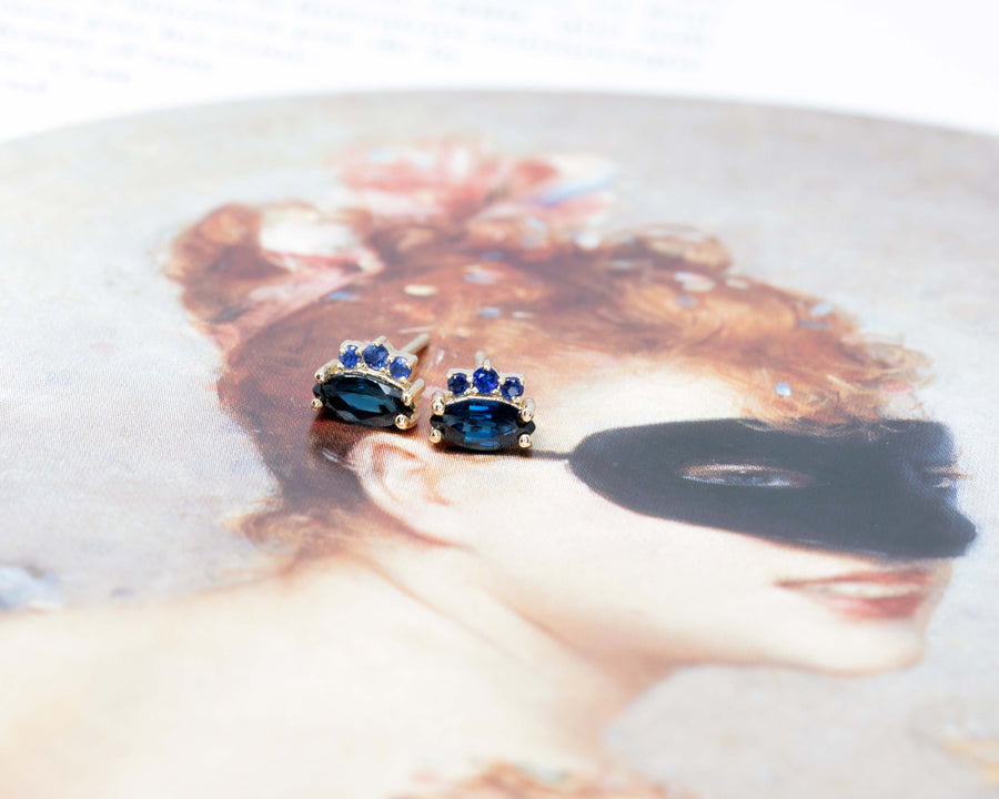 Marquise Shape Navy Blue Sapphire Dora Earrings