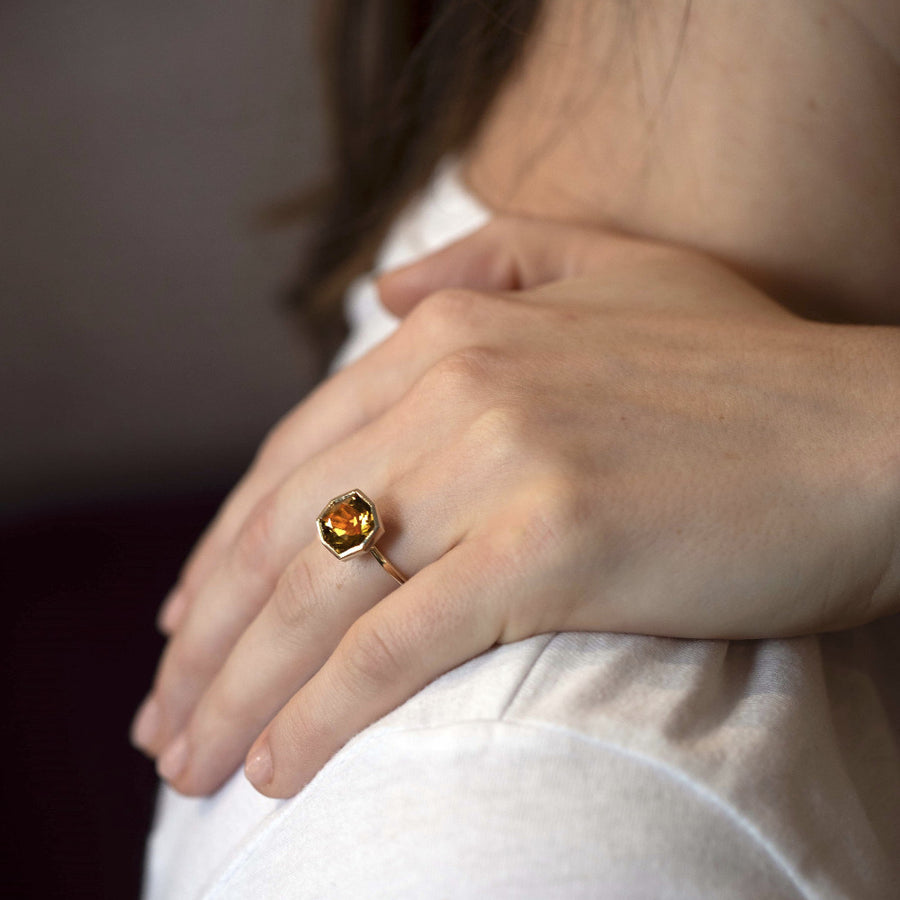 bena jewelry custom made ring yellow gold citrine fancy shape montreal
