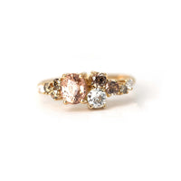white background yellow gold ring with brown gemstone and white diamond ruby mardi bridal bena jewelry
