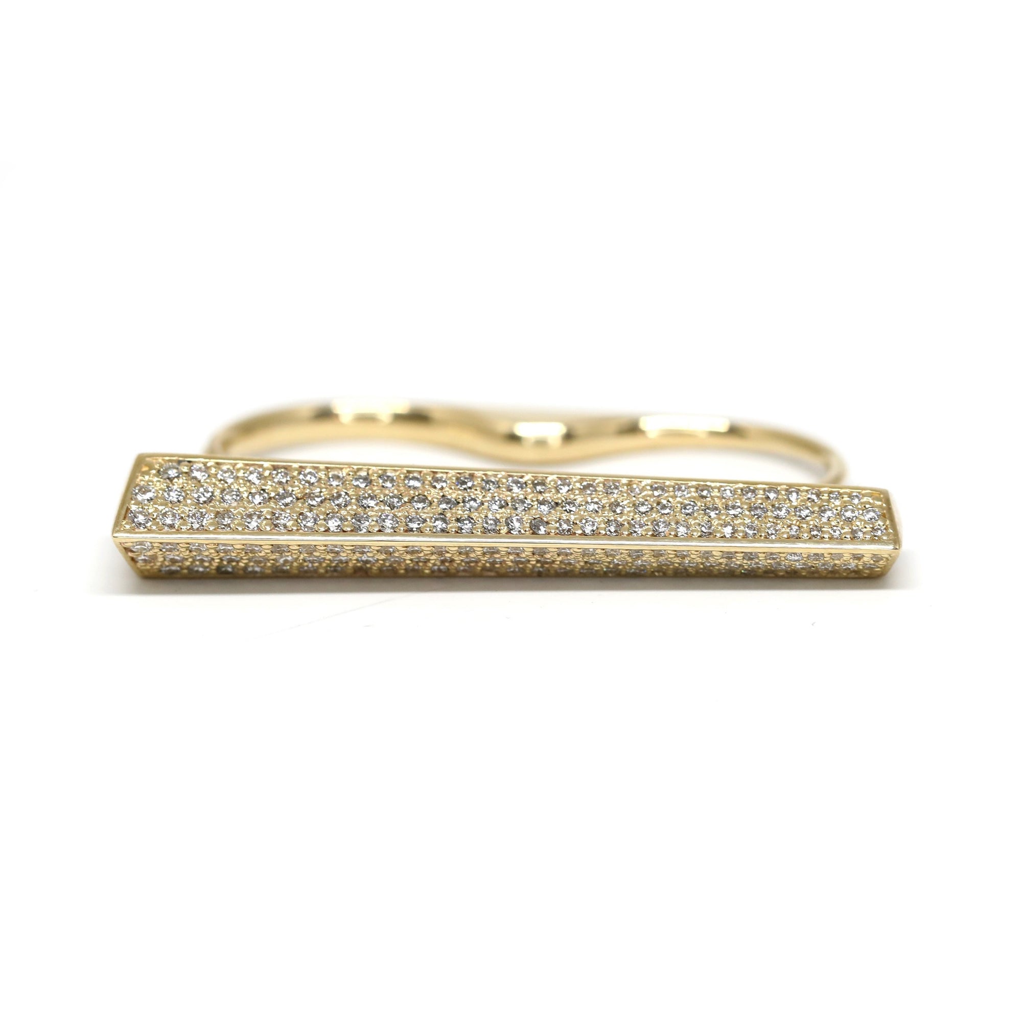 Front view of the Punch Diamond Ring showcasing its two-finger design and diamond pavé. Made by Bena Jewelry in Montreal, Canada.