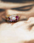 round diamond ruby designer ring montreal custom made colored gemstone engagement ring bena jewelry designer on multi color background