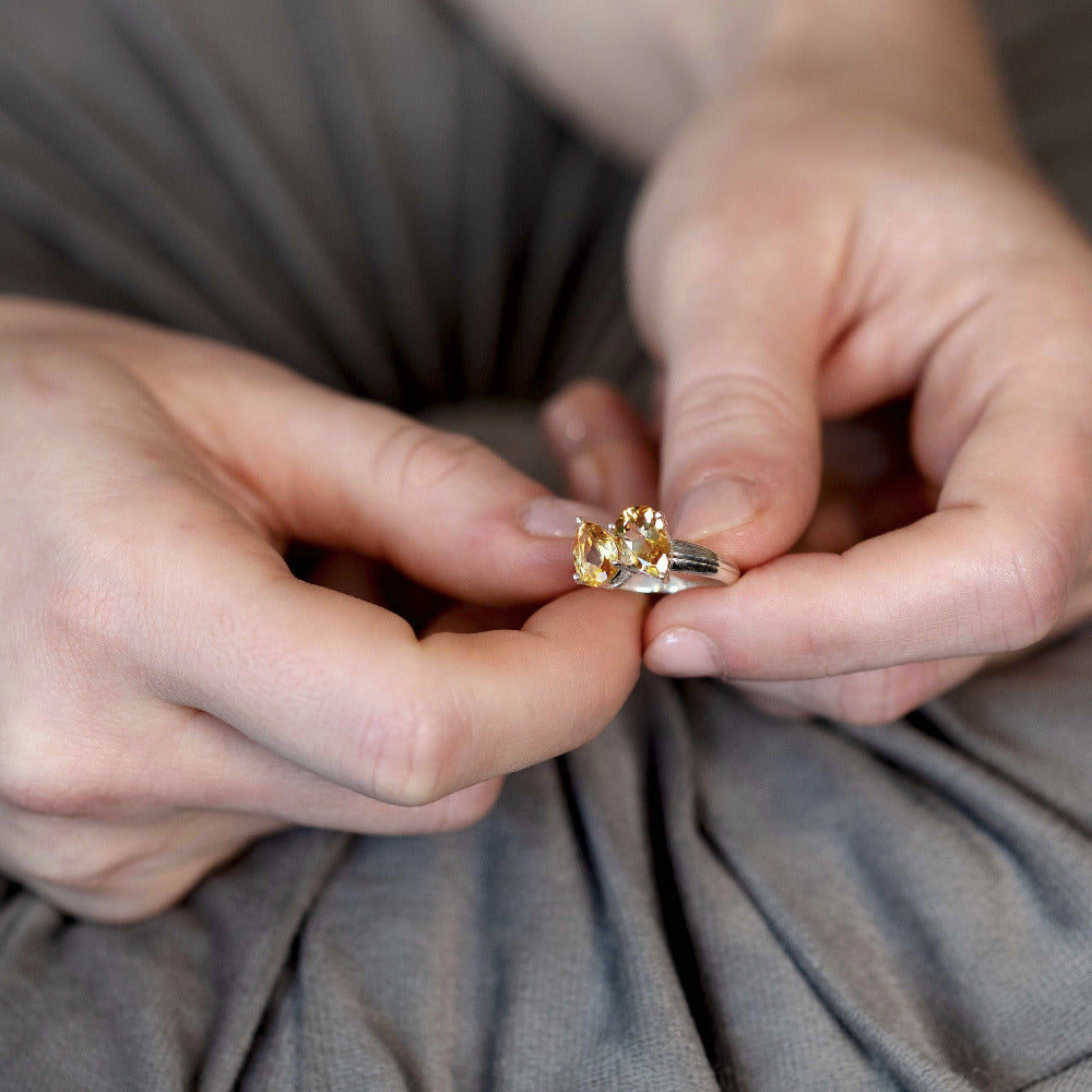 Double Pear Shape Citrine ShowMe Silver Ring