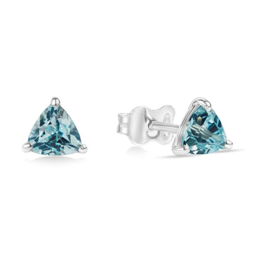 Gemstone stud earrings sterling silver trillion cut blue topaze