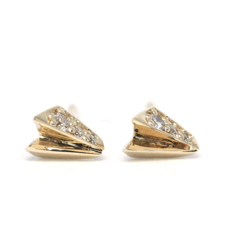 Yellow gold stud earrings with diamond Bena Jewelry fancy Edgy Collection Fine Jewelry Design Made in Montreal Canada.
