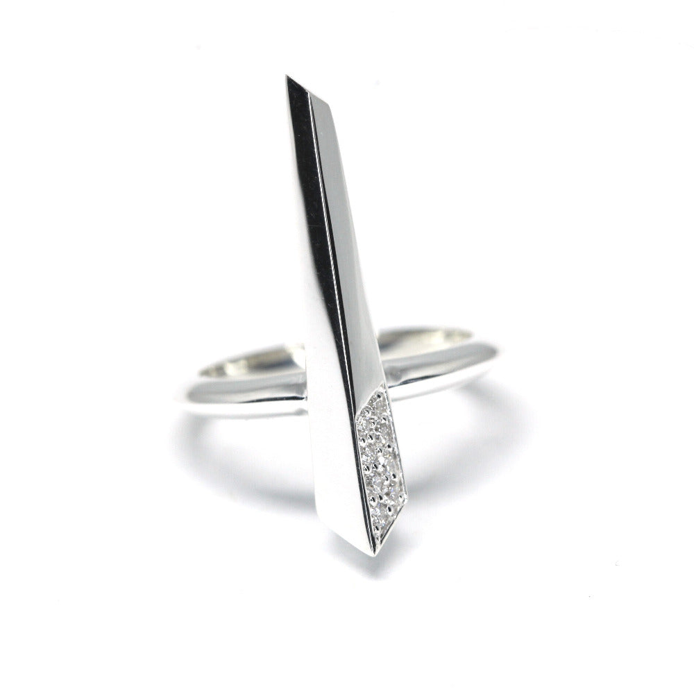 Diamond Pike Quarter Edition ring in white gold with diamonds, bold and edgy design by Bena Jewelry in Montreal.