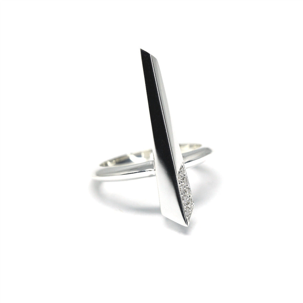 White background of simple ring Straight Silver and Round Diamonds Bena Jewelry Montreal Designer from Fancy Edgy Collection Made in Montreal Canada.