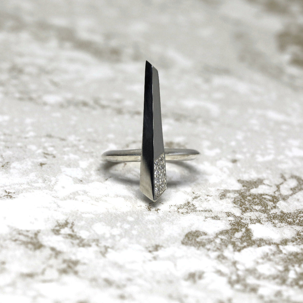 Diamond Pike Quarter Edition, white gold and diamond statement ring handcrafted in Canada by Bena Jewelry.