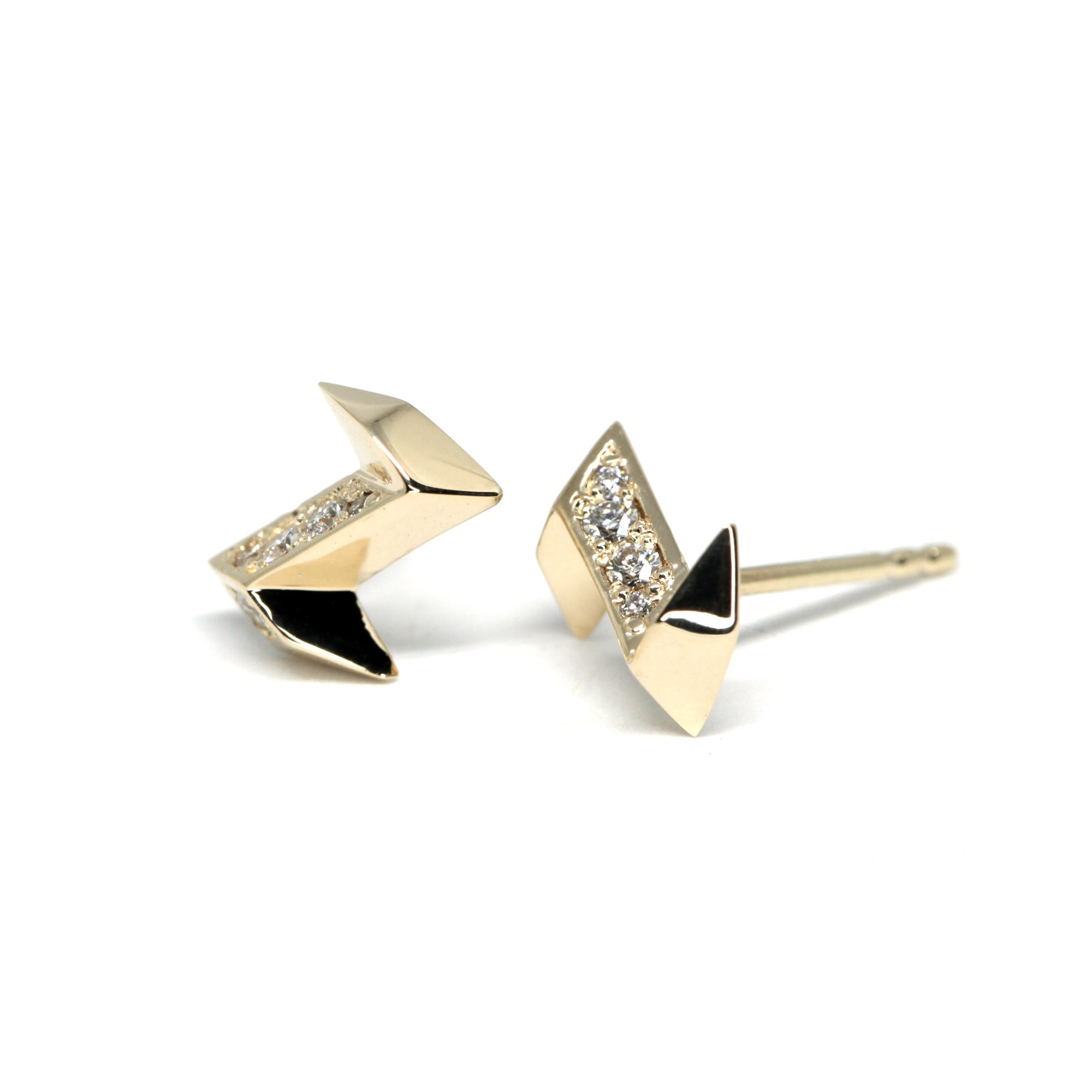 Side view of Electric Diamond Studs with dazzling diamond pavé, edgy design by Canadian jewelry designer Bena Jewelry.