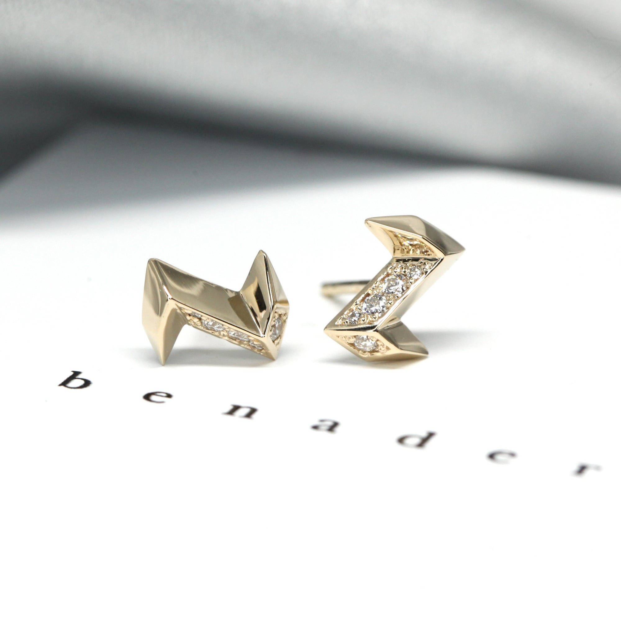 Front view of Electric Diamond Studs, contemporary fine jewelry made by Bena Jewelry, Canada.