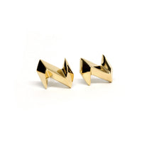yellow gold electric edgy shape stud earrings bena jewelry