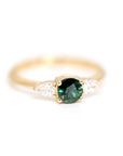 round green sapphire yellow gold bridal ring by bena jewelry designer montreal