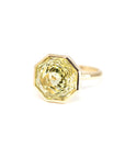 side view of statement yellow quartz gemstone gold ring custom made in montreal by bena jewelry design
