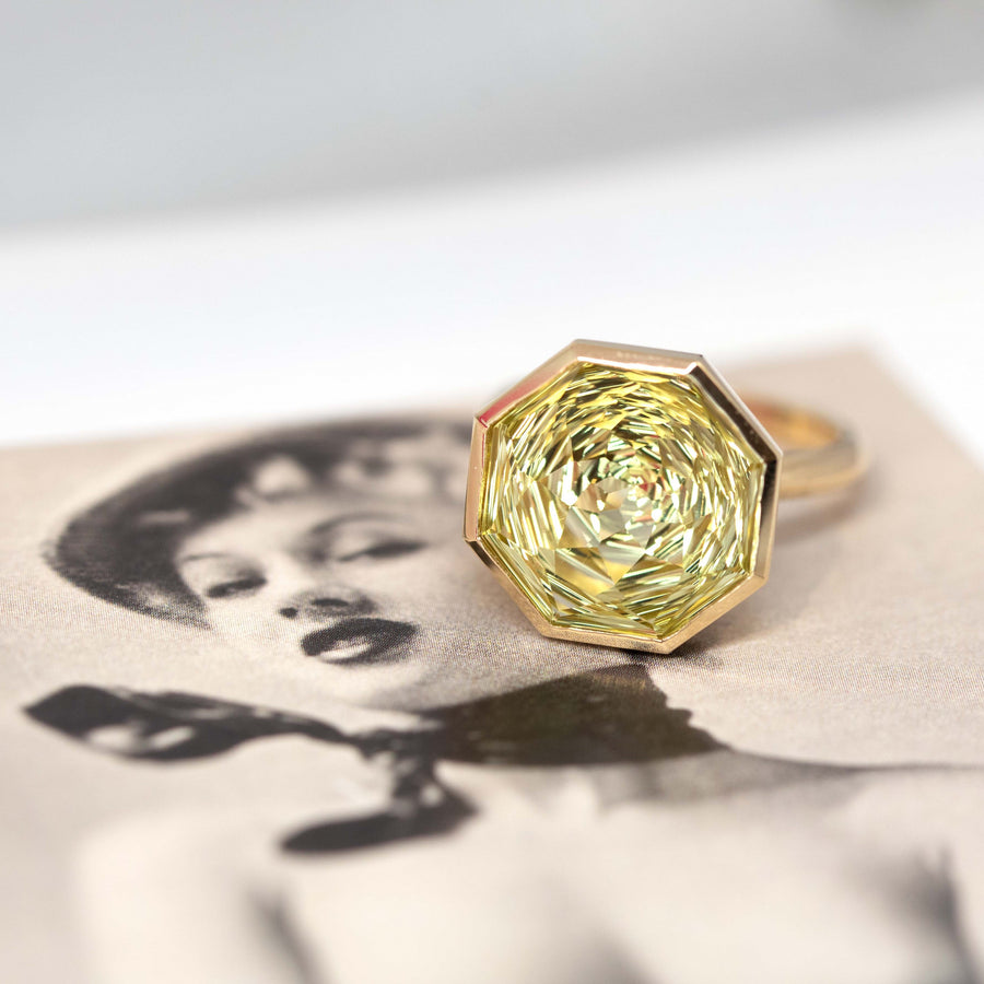 octagon lemon quartz yellow gold cocktail ring montreal made edgy bridal ring