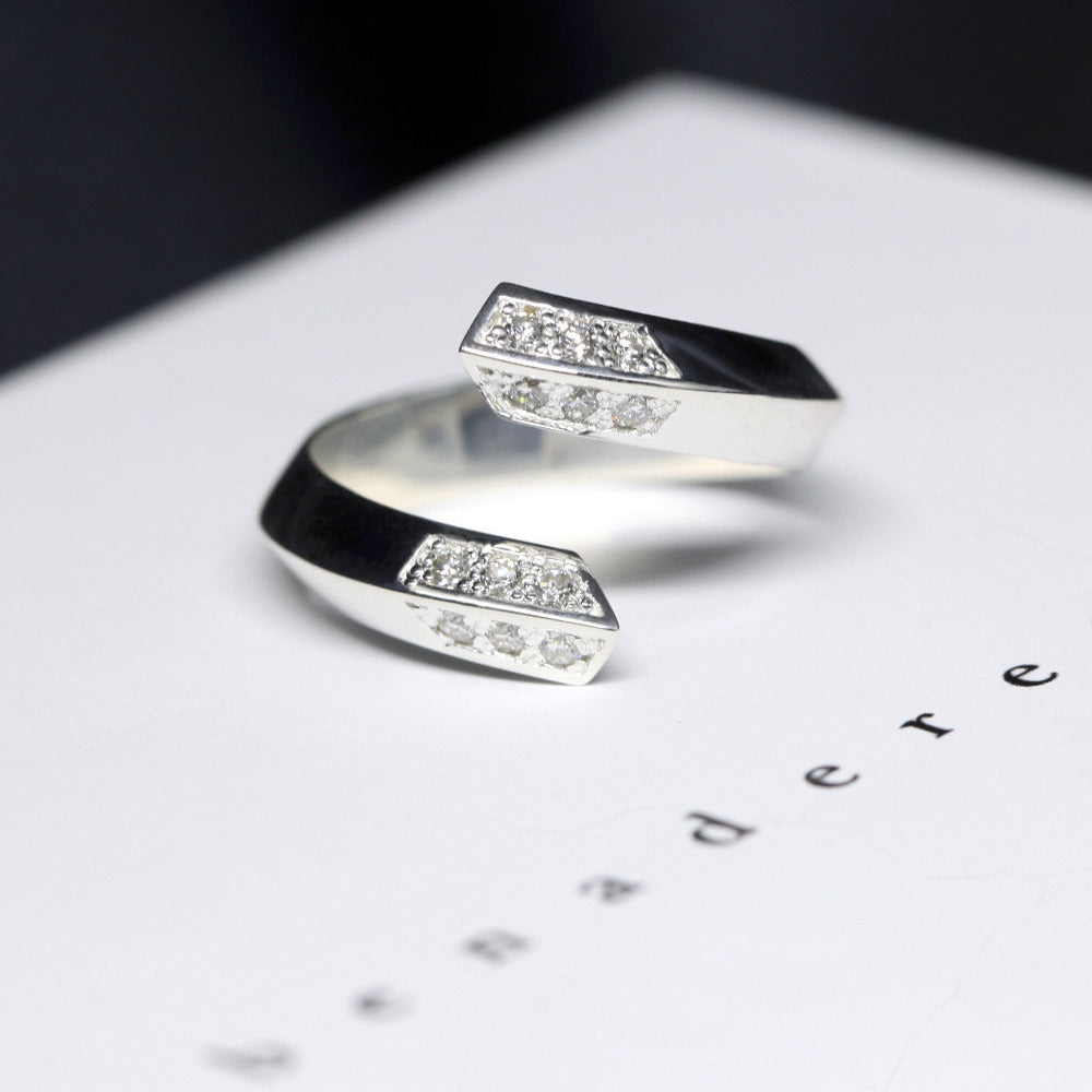 Diamond Loop Band: white gold and diamonds, edgy open design by independent designer Bena Jewelry.