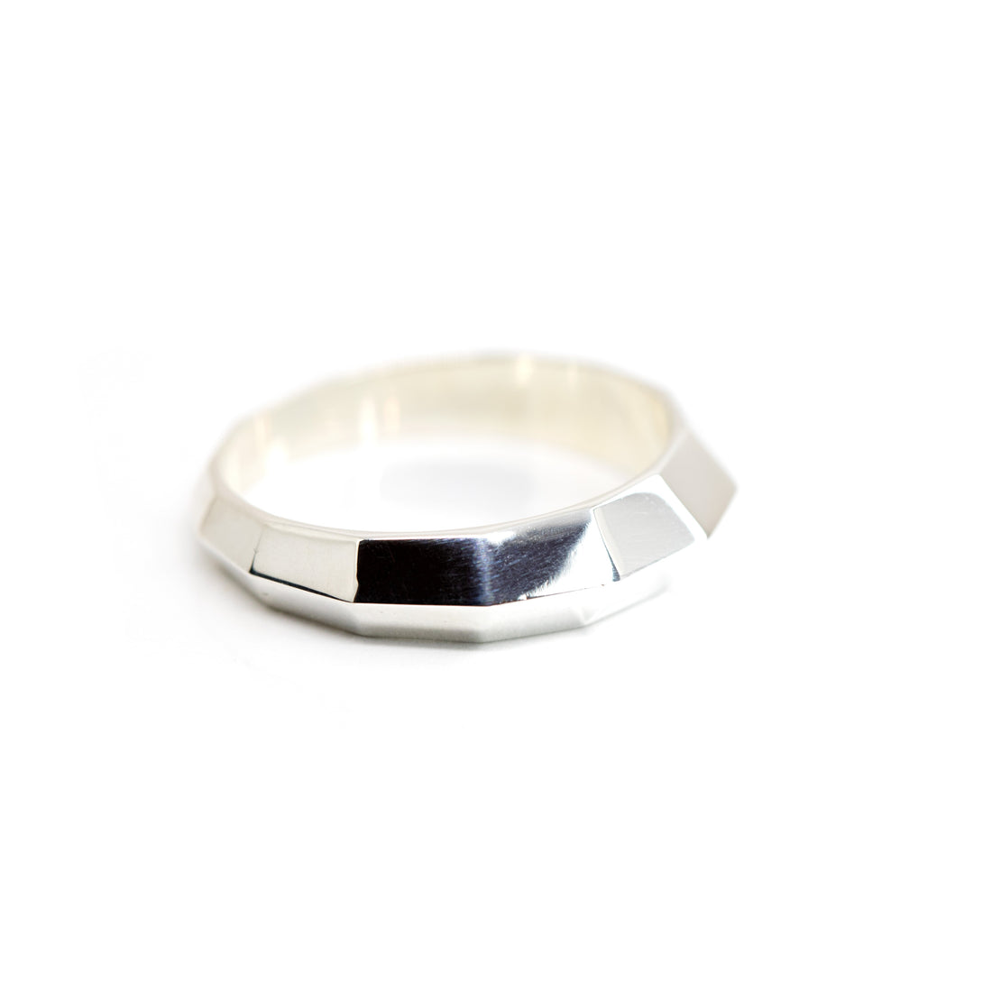 Edgy Chiseled Faceted White Gold Men Band