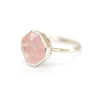 rose quartz white gold ring custom made by bena jewelry designer in montreal for boutique ruby mardi on a white background