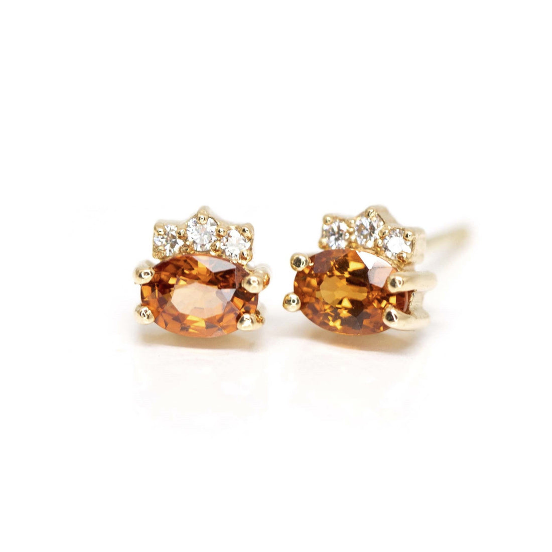 orange garnet diamond yelow gold dora stud earrings by bena jewelry