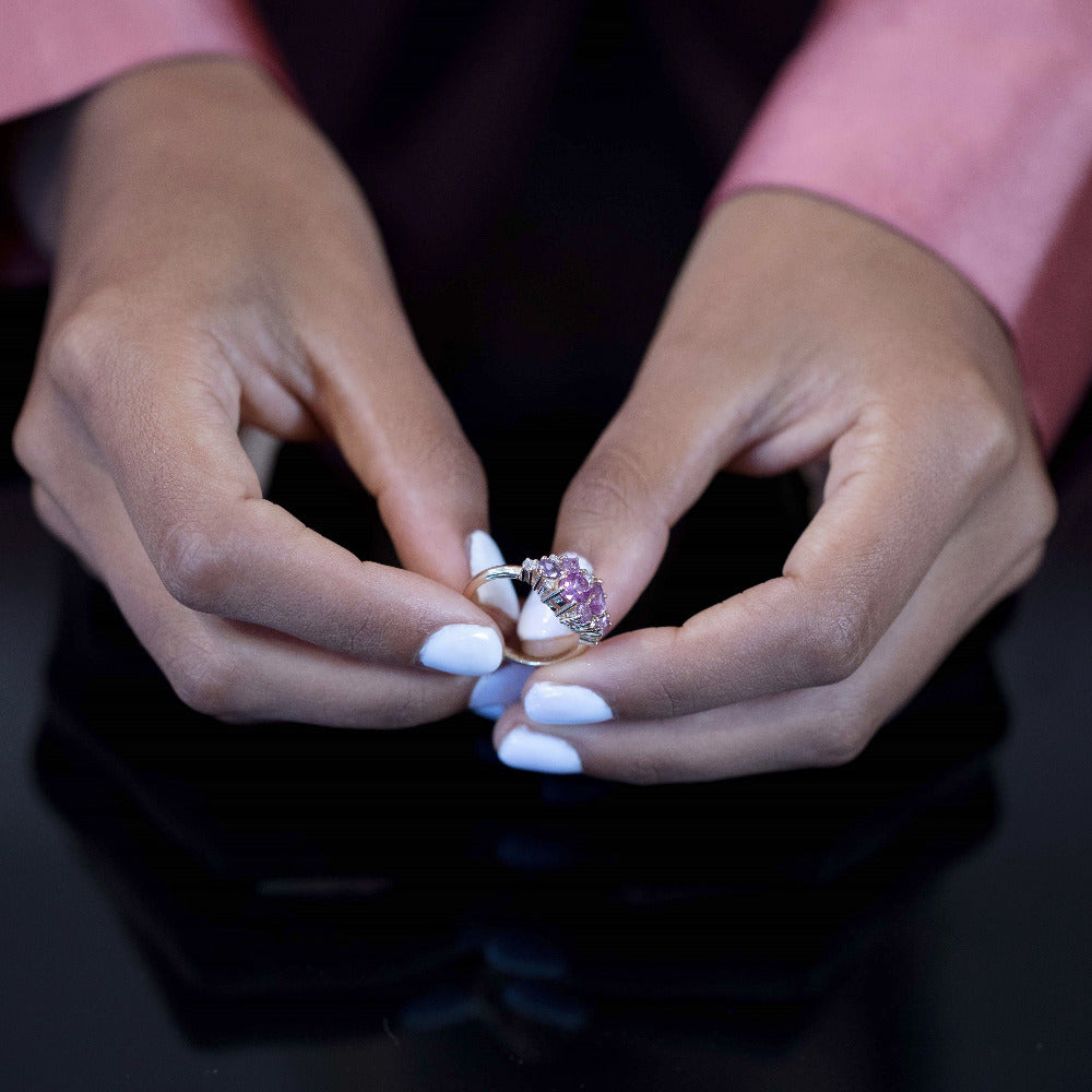 Shows the secure gemstone settings and the smooth craftsmanship of the yellow gold band. Custom fine jewelry by Bena Jewelry, Montreal, Canada.