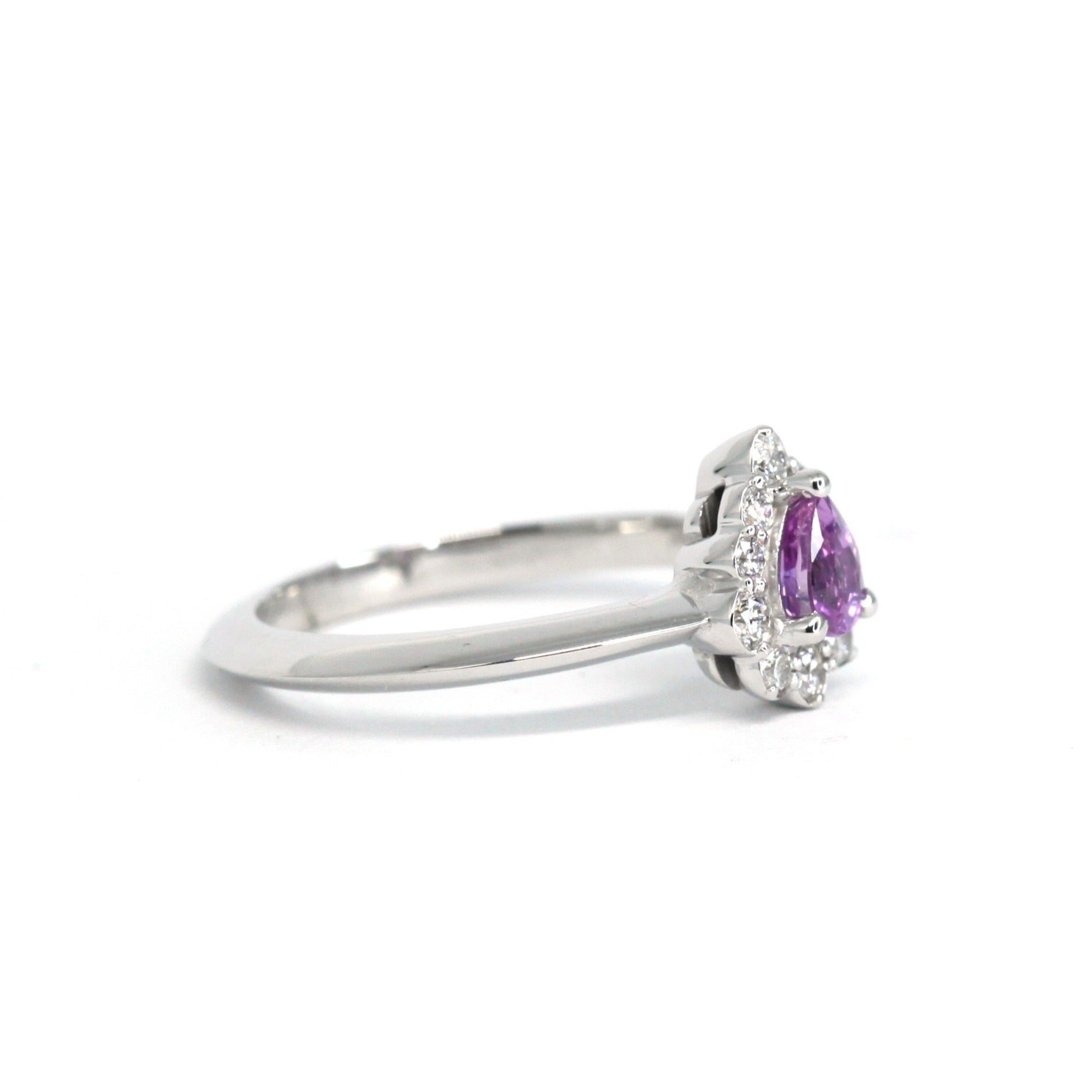 Refined and modern, this handcrafted white gold ring with a pink-violet sapphire embodies elegance and sophistication. Custom-made in Montreal by Bena Jewelry, a Canadian designer.