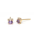 yellow gold stud earrings purple oval sapphire diamond bena jewelry montreal