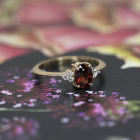 gold ring with red gemstone and diamond custom made fine bena jewelry deisgner montreal made jewellery canada desgin
