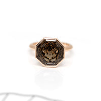 brown gemstone and rose gold rind octagon gem bezel setting custom made bridal ring montreal made by bena jewelry