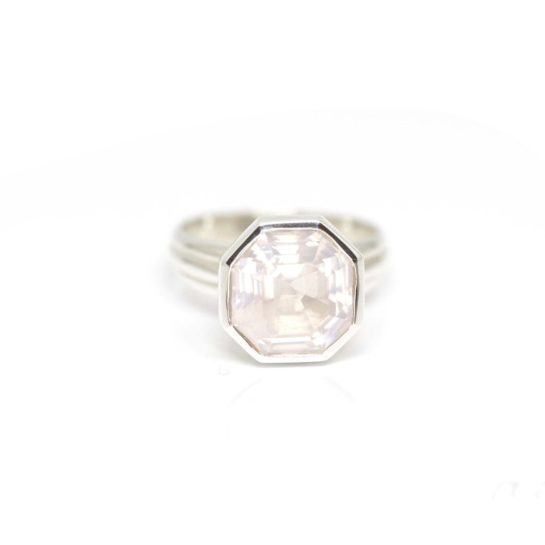 rose quartz ring octagon shape statement silver ring designer by bena jewelry in montreal
