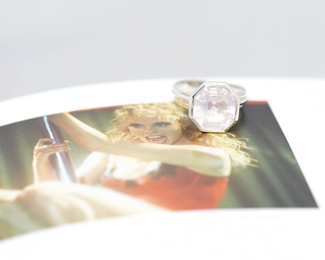 octagon rose quartz statement ring custom made in montreal by bena jewelry