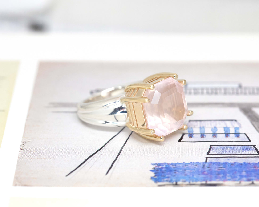 Large Octagon Rose Quartz Bijou Ring