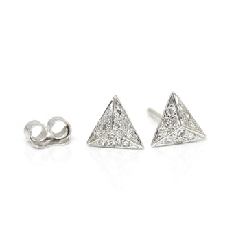white golsd diamond pyramid earrings studs made in montreal by bena jewelry designer canada