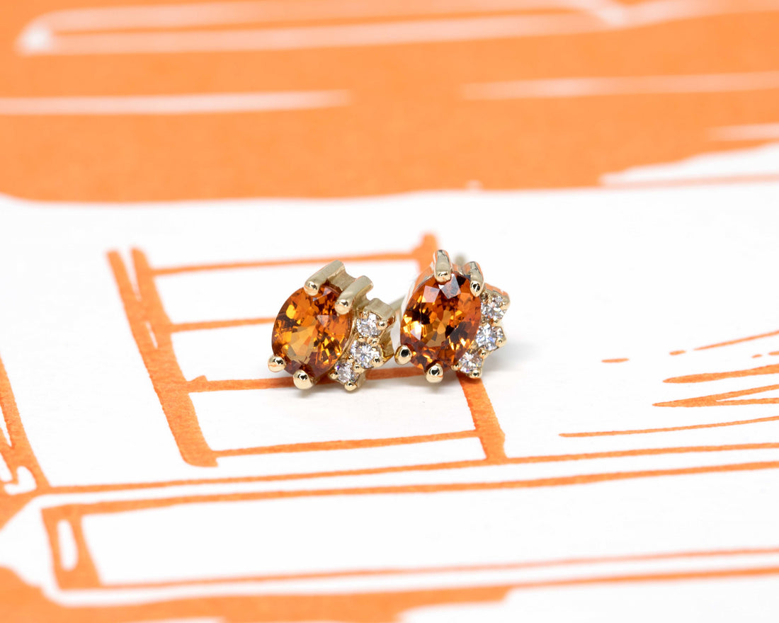 orange gemstone spessartite garnet diamond earrings stud bena jewlery edgy designer
