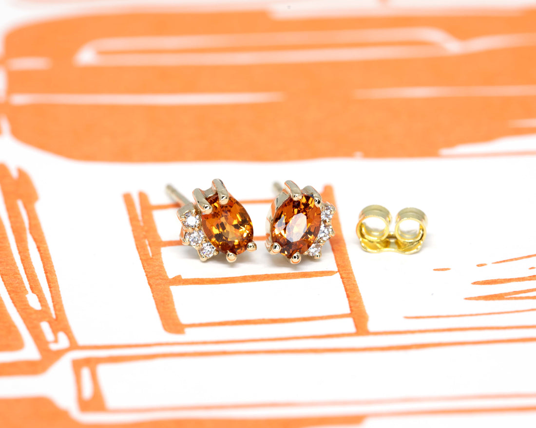 diamond garnet gemstone studs earrings bena jewelry montreal designer
