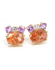 Sunstone, Pink Sapphire & Diamond Gold Stud Earrings