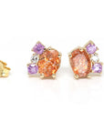 Sunstone, Pink Sapphire & Diamond Gold Stud Earrings