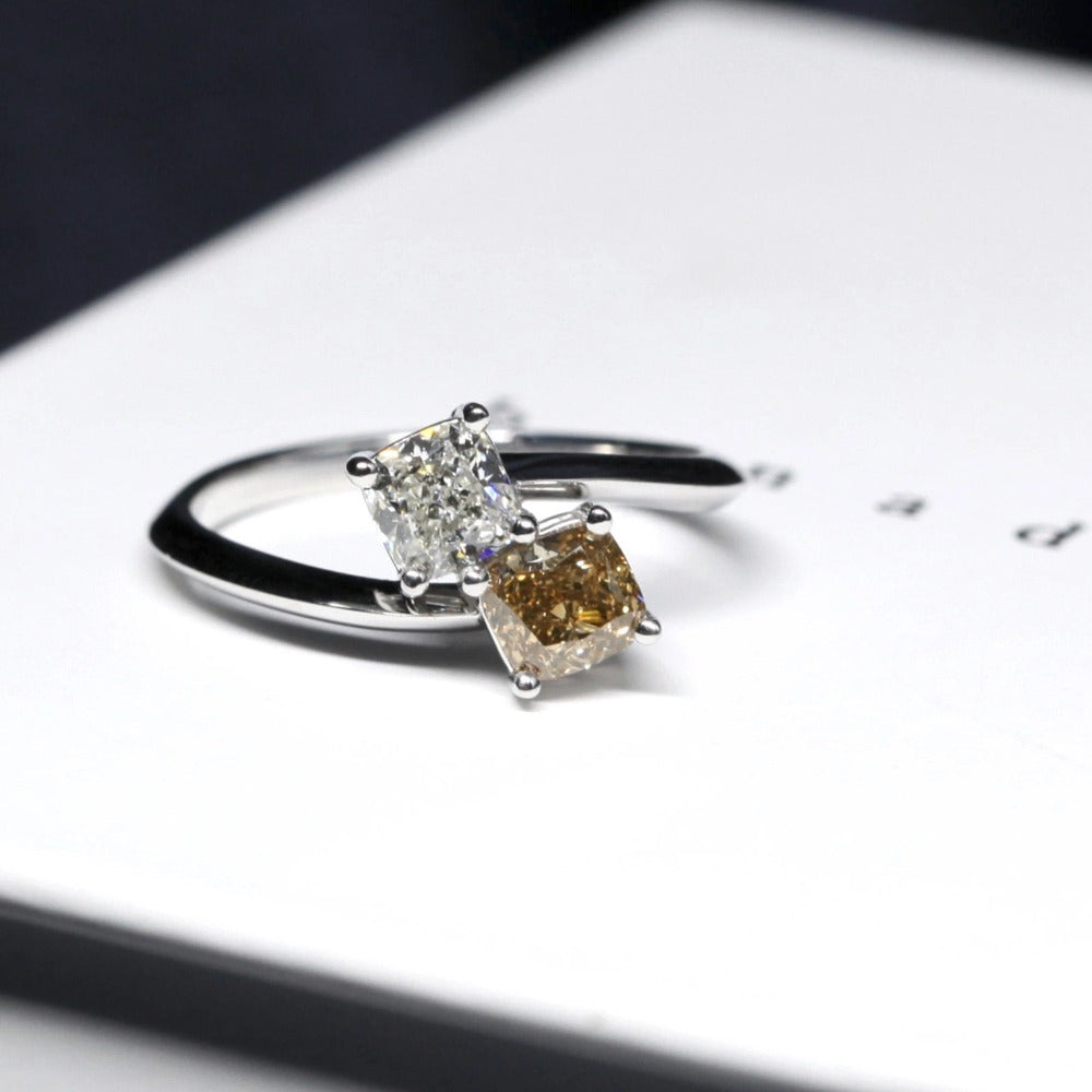 Custom Made Toi et Moi White Gold Ring Made in Montreal Bena Jewelry Designer White and Black Background Made in Canada