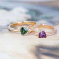 set of minimalist bridal ring on a multi color with natural color gemstone rose and yellow gold montreal made