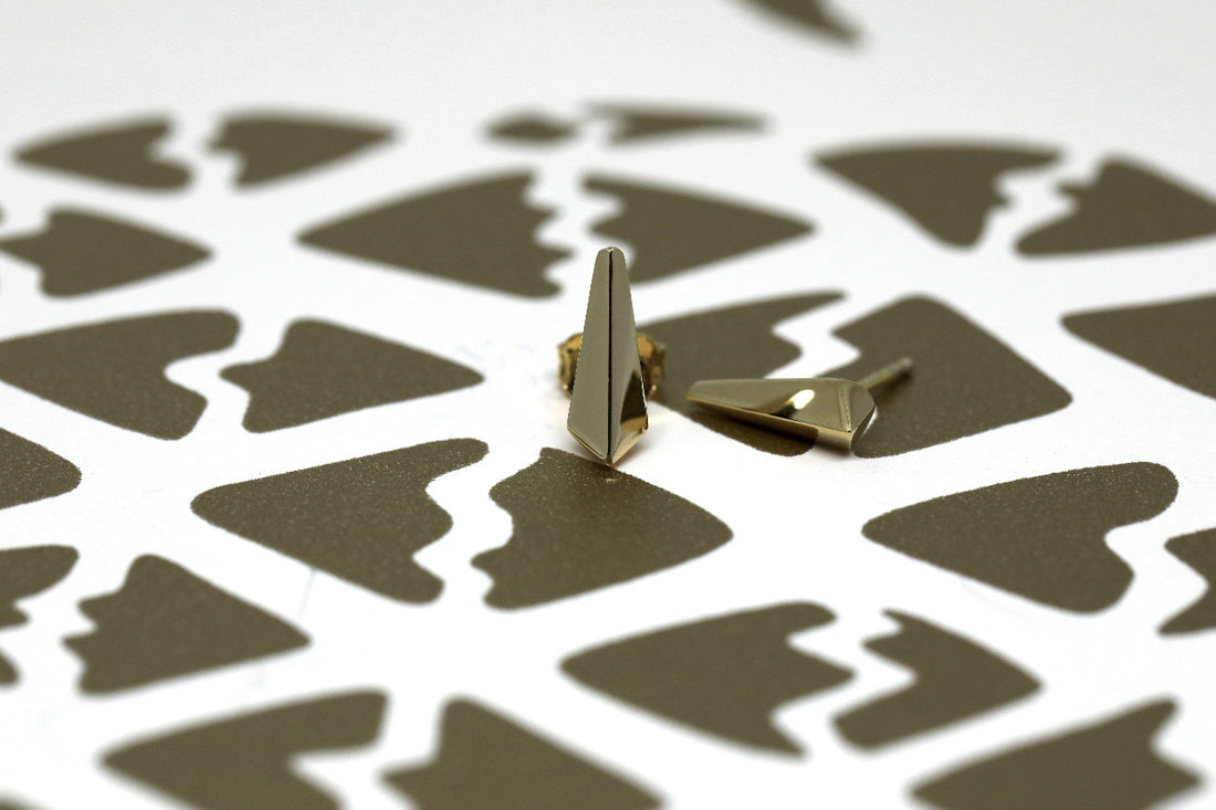 sharpe yellow gold stud earrings statement edgy bena jewelry design montreal made in canada