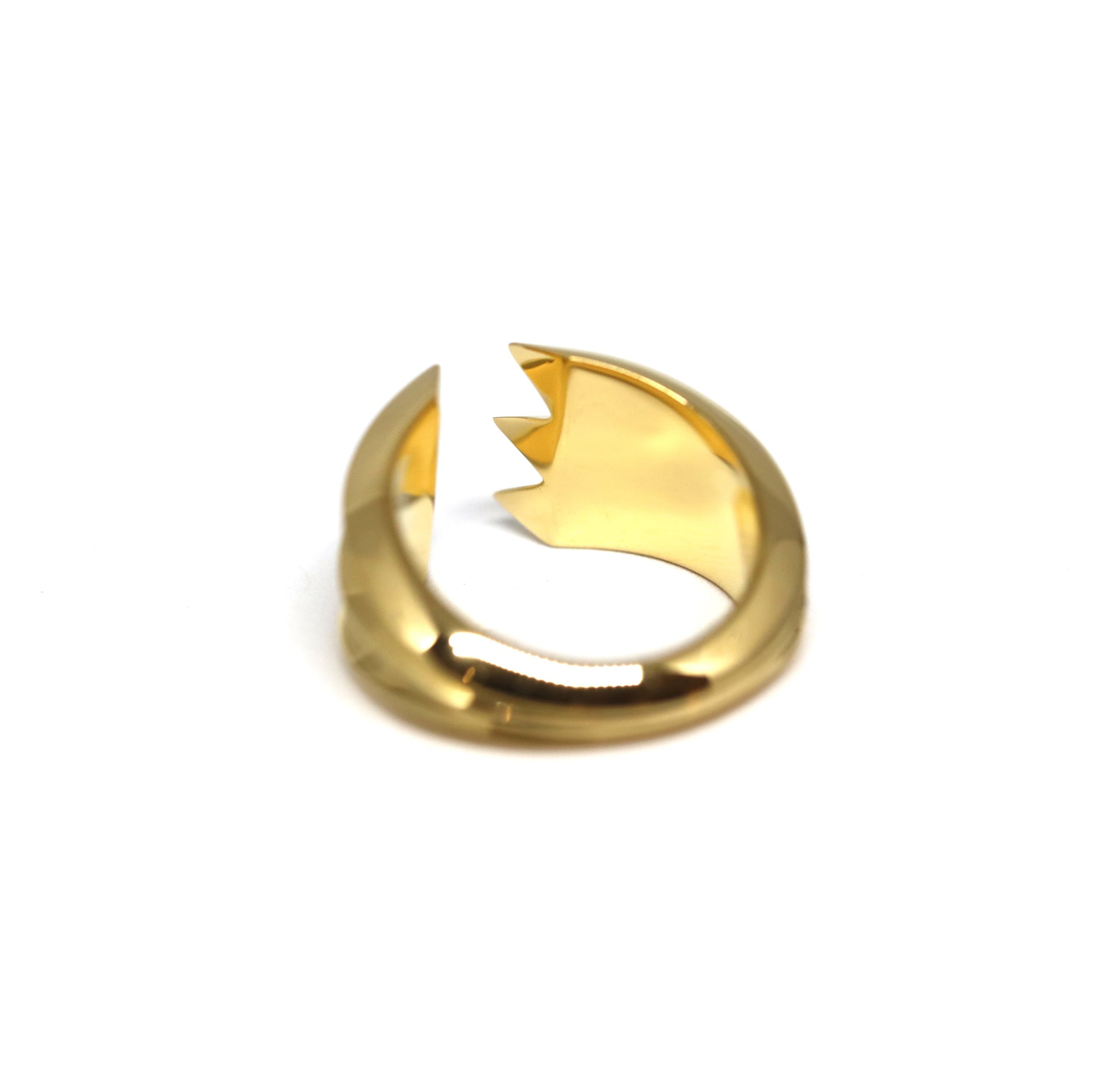 Back view of Crush Ring in Yellow Gold – A modern and edgy gold ring with sharp, stacked layers, designed for a bold aesthetic.