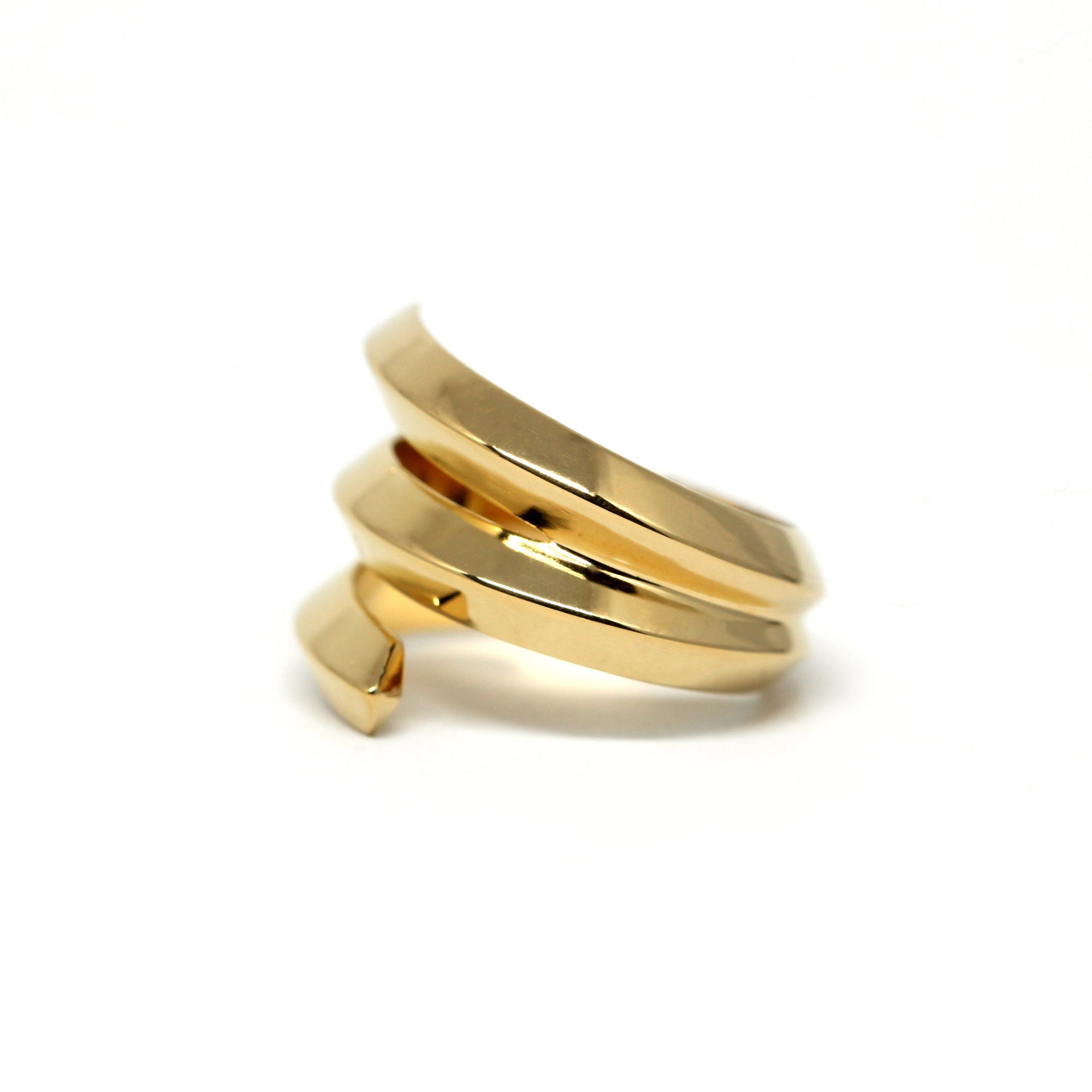 Embrace Ring in Yellow Gold on white background – Bold and sculptural unisex gold ring with an edgy, layered design, handcrafted by Bena Jewelry in Montreal.